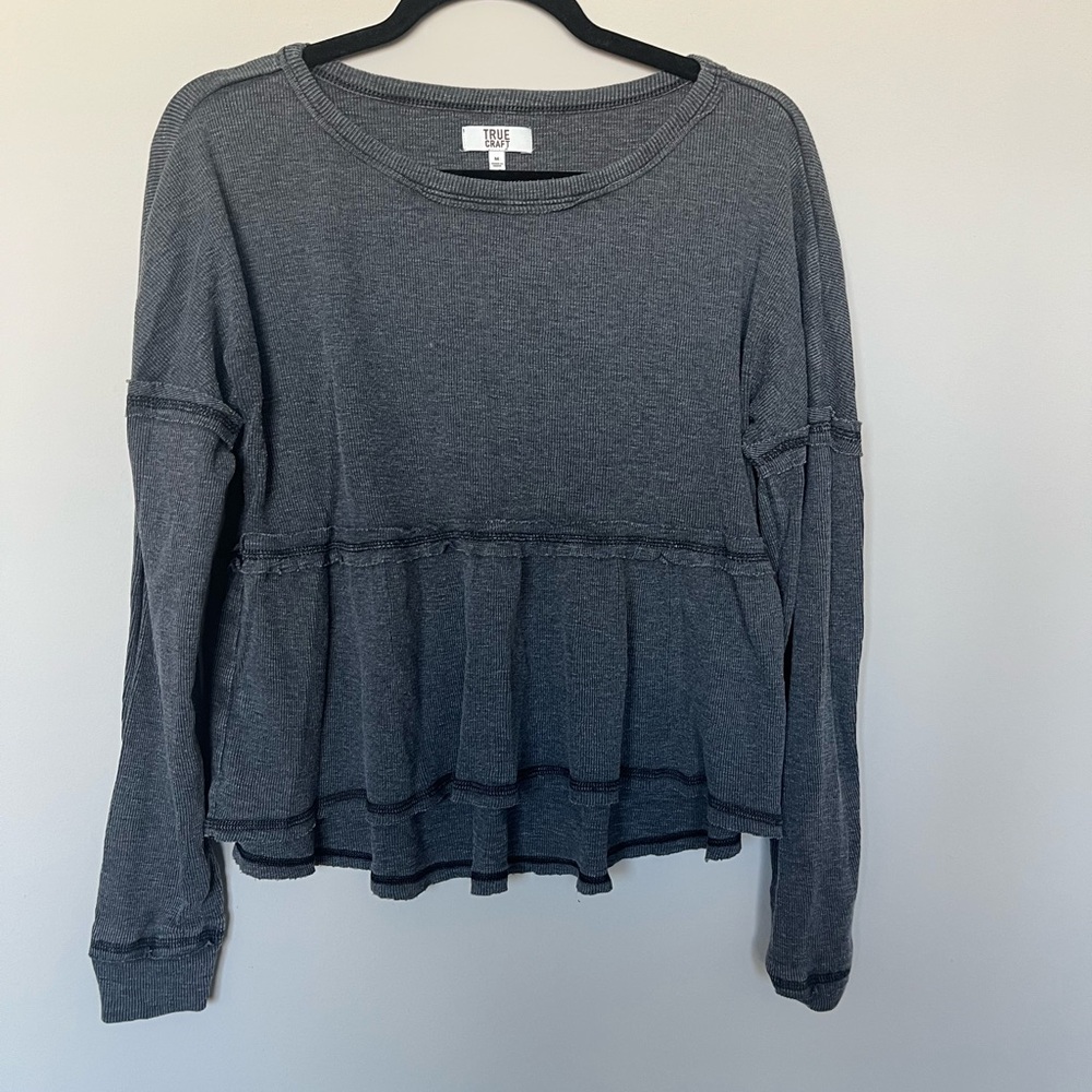 True Craft Charcoal Gray Long Sleeve Baby Doll Top